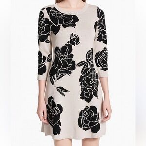 Calvin Klein Knit Knee Length Flare Floral Taupe
